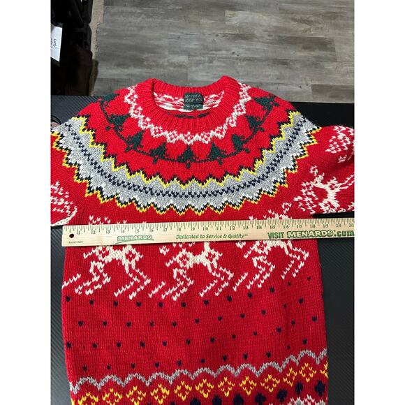Vintage Alcott & Andrews Wool Knit Fair Isle Reindeer Sweater Chunky Size Small - Picture 4 of 8